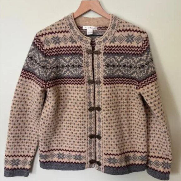 Susan Bristol Vintage Wool Fair Isle Nordic Thick Sweater Cardigan - Picture 1 of 7